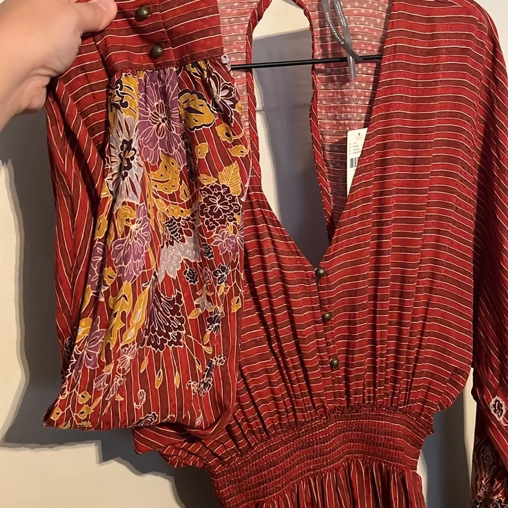 ANTHROPOLOGIE | NWT Breezy Open-Back Rust & Floral Jumpsuit XS